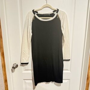 Ivanka Trump Black and Cream Long Sleeve sweater Dress